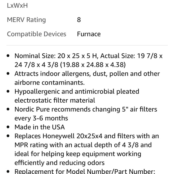 Nordic Pure 20x25x5 MERV 8 Pleated Honeywell Replacement Air Filters- 2 Pack - Picture 6 of 8